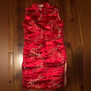 Vintage red Silk Fashions size 14 (adult small ) Asian dress
